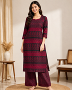Maroon & Black Printed Kurta Set with Palazzo