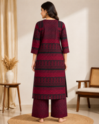 Maroon & Black Printed Kurta Set with Palazzo