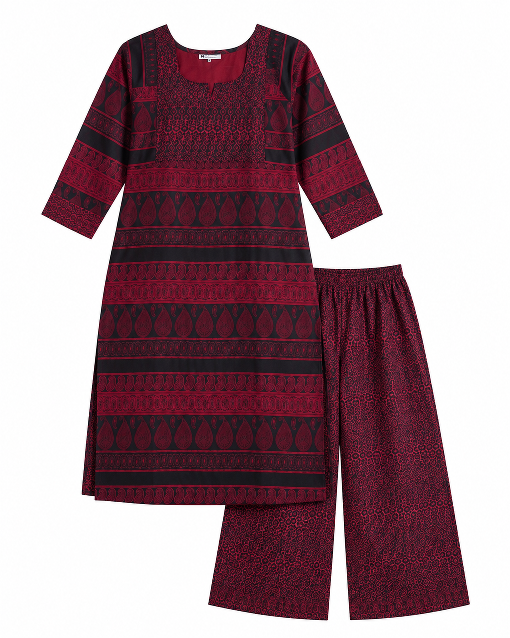 Maroon & Black Printed Kurta Set with Palazzo