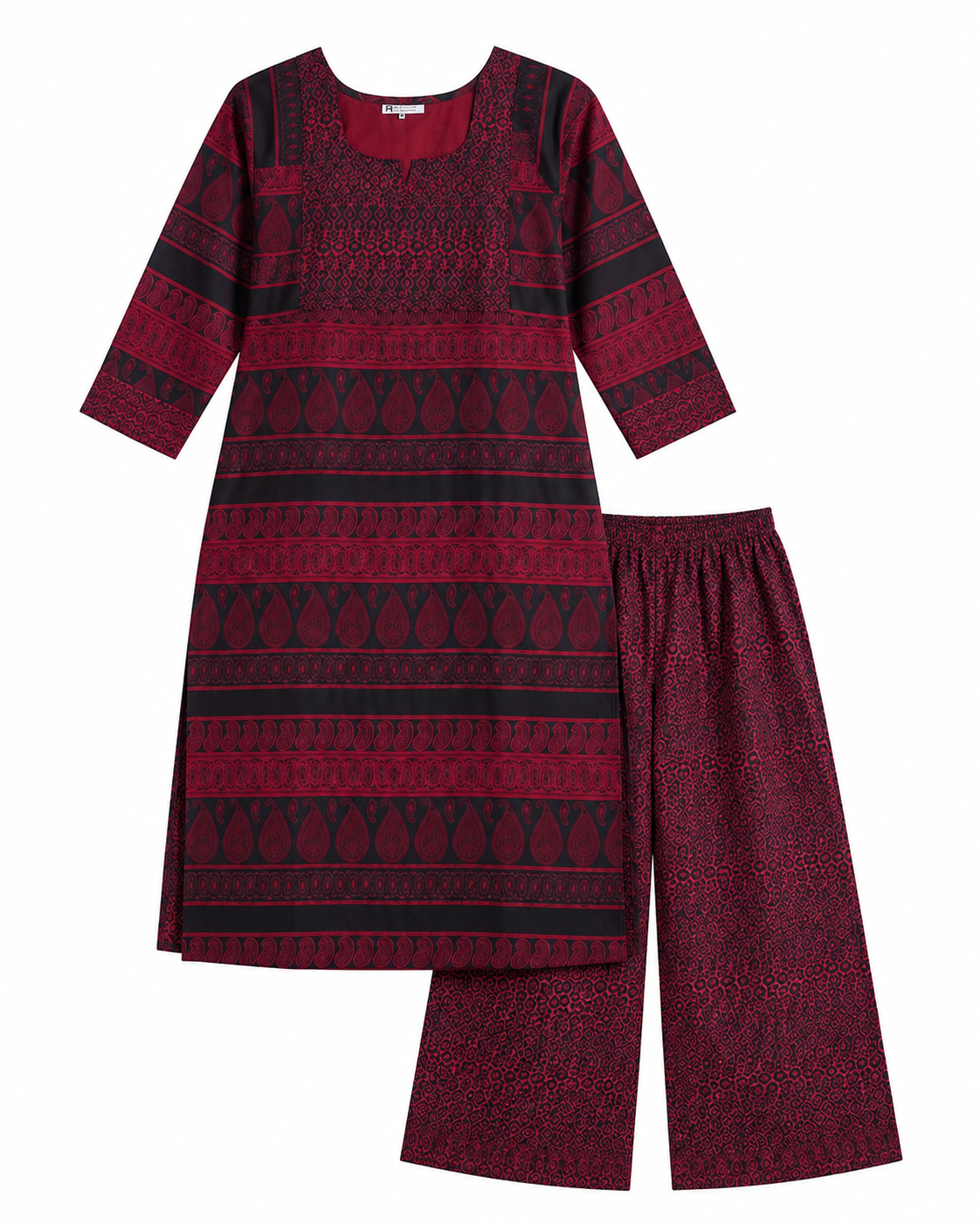 Maroon & Black Printed Kurta Set with Palazzo