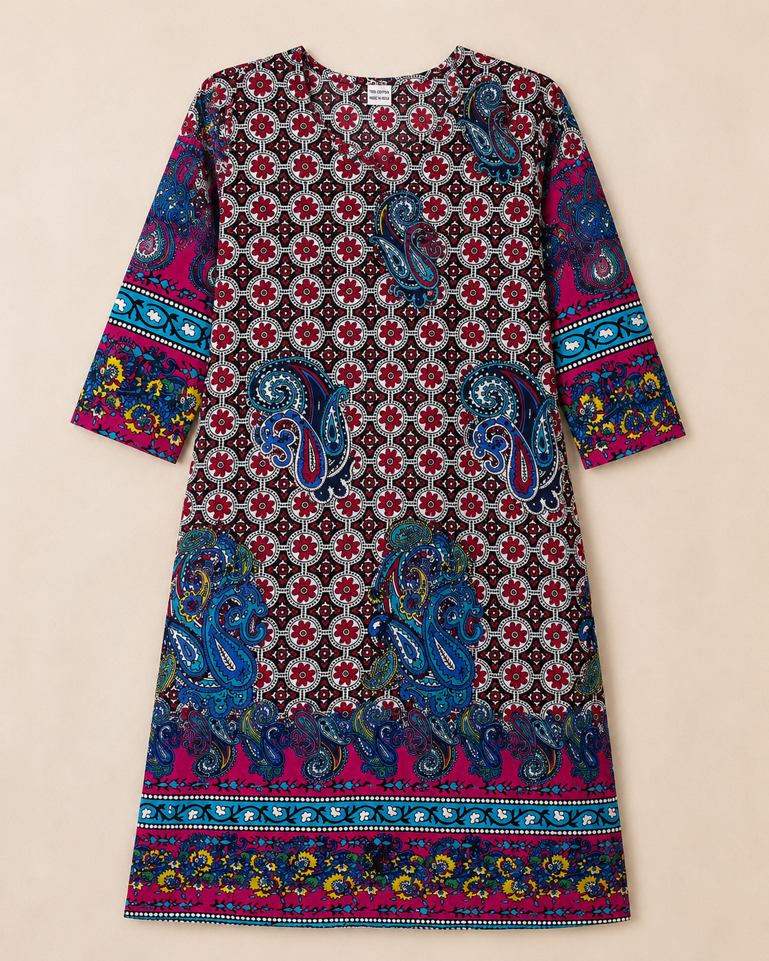 Traditional Patchwork Kurti – Multi-Color Ethnic Print