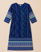 Geometric Indigo Kurti – Vertical Stripe & Diamond Print
