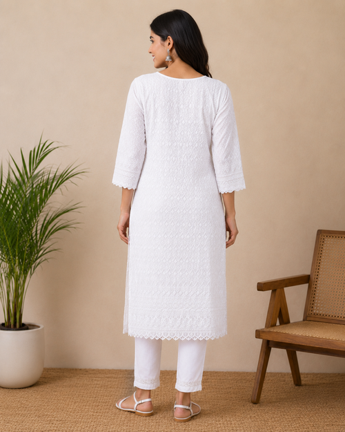 Delicate White Lace Kurti – Timeless Elegance