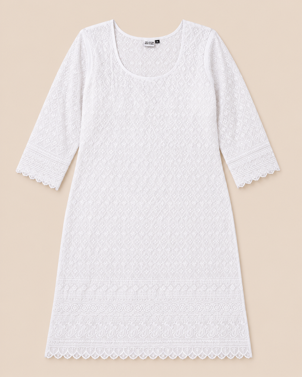 Delicate White Lace Kurti – Timeless Elegance