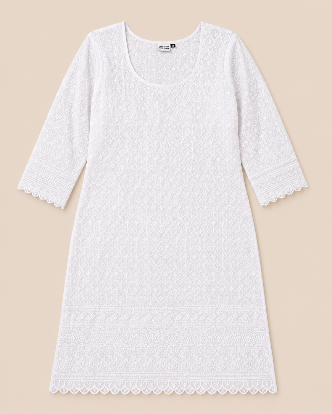 Delicate White Lace Kurti – Timeless Elegance