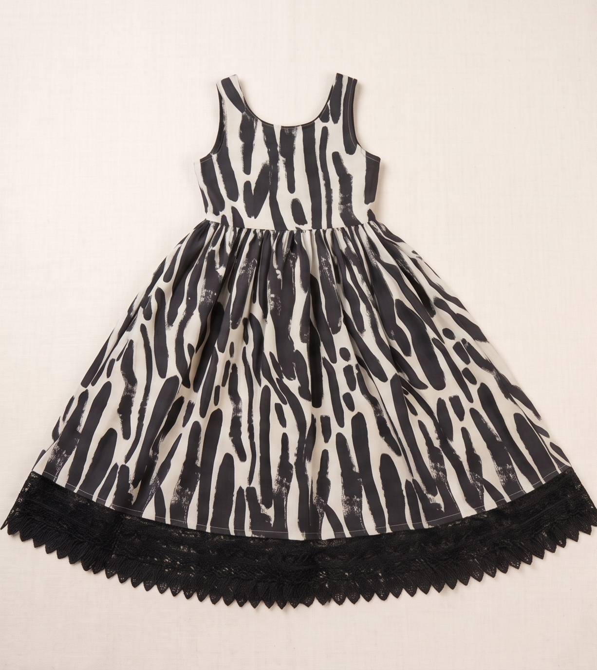 Zebra Print Fit & Flare Dress with Black Lace Hem